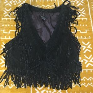 Black Suede/ Leather fringe crop Vest. Sz Small